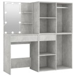 vidaXL Masă toaletă cu LED/2 dulapuri, gri concret, lemn prelucrat