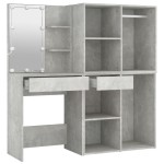 vidaXL Masă toaletă cu LED/2 dulapuri, gri concret, lemn prelucrat