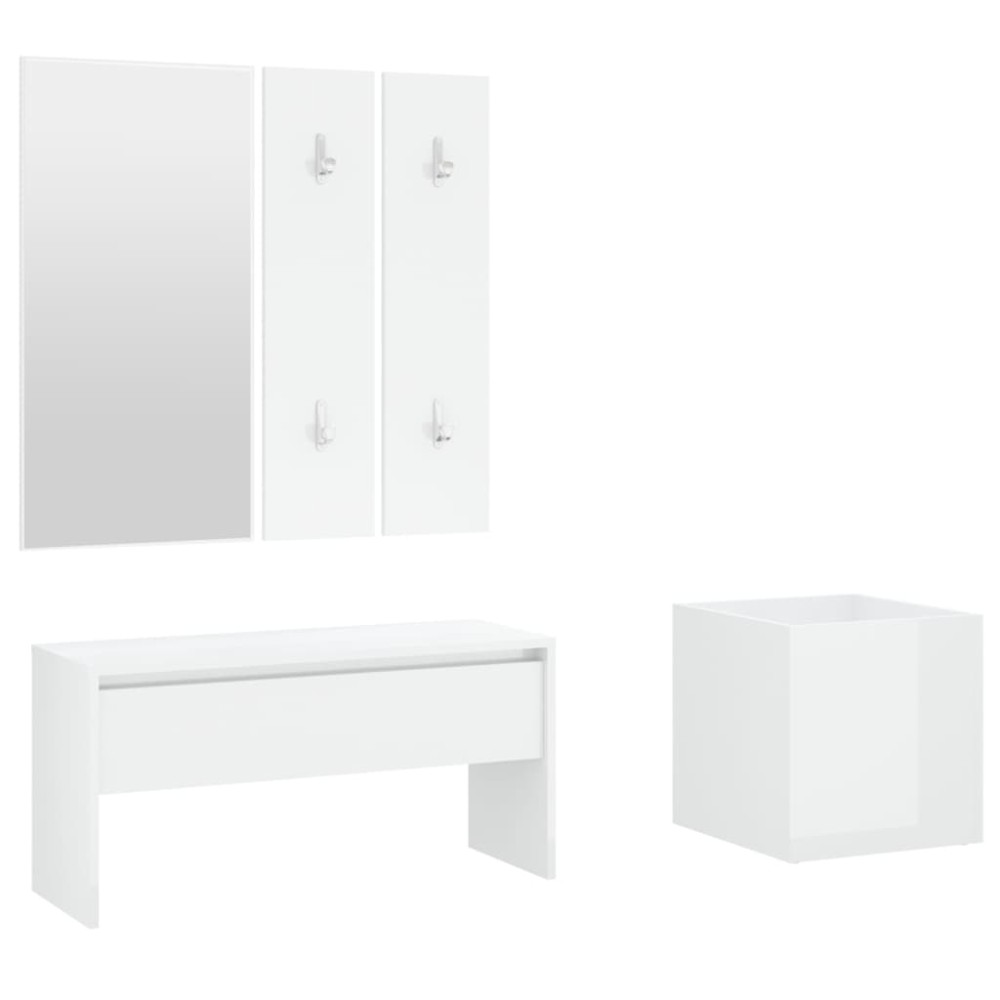 vidaXL Set de mobilier pentru hol, alb extralucios, lemn prelucrat