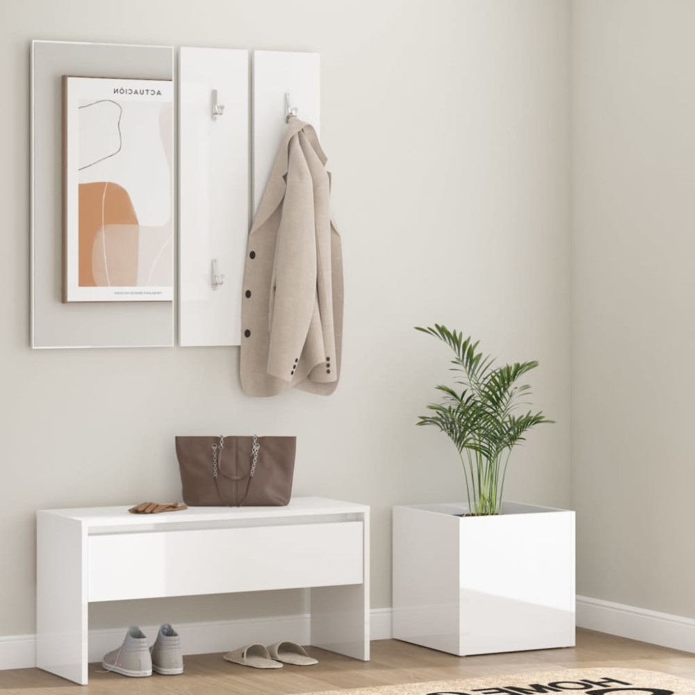 vidaXL Set de mobilier pentru hol, alb extralucios, lemn prelucrat