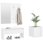 vidaXL Set de mobilier pentru hol, alb extralucios, lemn prelucrat