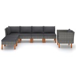 vidaXL Set mobilier grădină, 7 piese, gri, poliratan și lemn eucalipt vidaXL Set mobilier grădină, 7 piese, gri, poliratan și lemn eucalipt