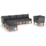 vidaXL Set mobilier grădină, 7 piese, gri, poliratan și lemn eucalipt vidaXL Set mobilier grădină, 7 piese, gri, poliratan și lemn eucalipt