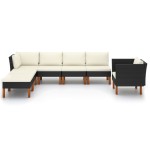 vidaXL Set mobilier grădină, 7 piese, negru, poliratan/lemn eucalipt vidaXL Set mobilier grădină, 7 piese, negru, poliratan/lemn eucalipt