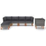 vidaXL Set mobilier grădină, 7 piese, gri, poliratan și lemn eucalipt vidaXL Set mobilier grădină, 7 piese, gri, poliratan și lemn eucalipt