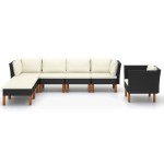 vidaXL Set mobilier grădină, 7 piese, negru, poliratan/lemn eucalipt vidaXL Set mobilier grădină, 7 piese, negru, poliratan/lemn eucalipt