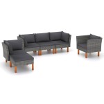 vidaXL Set mobilier grădină, 6 piese, gri, poliratan și lemn eucalipt vidaXL Set mobilier grădină, 6 piese, gri, poliratan și lemn eucalipt