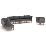 vidaXL Set mobilier grădină, 8 piese, gri, poliratan și lemn eucalipt vidaXL Set mobilier grădină, 8 piese, gri, poliratan și lemn eucalipt