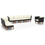 vidaXL Set mobilier grădină, 8 piese, negru poliratan și lemn eucalipt vidaXL Set mobilier grădină, 8 piese, negru poliratan și lemn eucalipt
