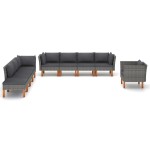 vidaXL Set mobilier grădină, 9 piese, gri, poliratan și lemn eucalipt vidaXL Set mobilier grădină, 9 piese, gri, poliratan și lemn eucalipt