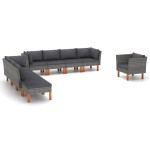 vidaXL Set mobilier grădină, 9 piese, gri, poliratan și lemn eucalipt vidaXL Set mobilier grădină, 9 piese, gri, poliratan și lemn eucalipt