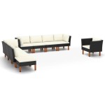 vidaXL Set mobilier grădină, 9 piese, negru poliratan și lemn eucalipt vidaXL Set mobilier grădină, 9 piese, negru poliratan și lemn eucalipt