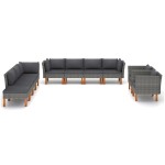 vidaXL Set mobilier grădină, 10 piese, gri, poliratan și lemn eucalipt vidaXL Set mobilier grădină, 10 piese, gri, poliratan și lemn eucalipt