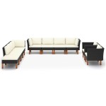 vidaXL Set mobilier grădină, 10 piese, negru, poliratan/lemn eucalipt vidaXL Set mobilier grădină, 10 piese, negru, poliratan/lemn eucalipt