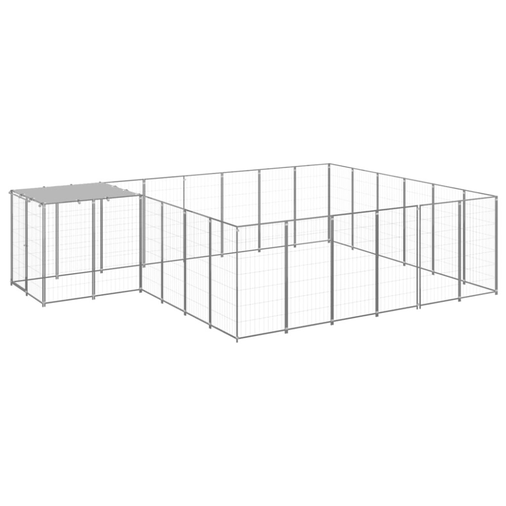 vidaXL Padoc pentru câini, argintiu, 12,1 m², oțel