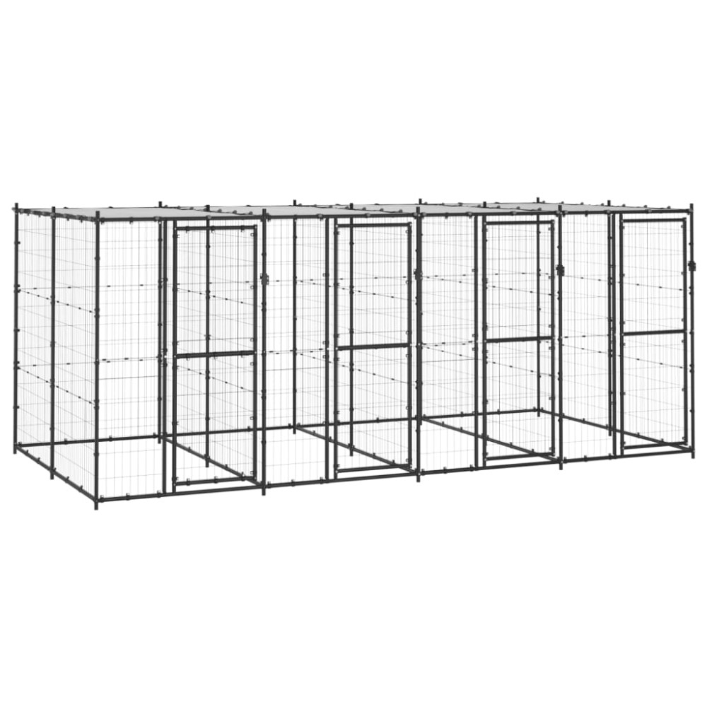 vidaXL Padoc pentru câini de exterior cu acoperiș, 9,68 m², oțel