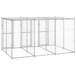 vidaXL Padoc câini de exterior cu acoperiș, 7,26 m², oțel galvanizat vidaXL Padoc câini de exterior cu acoperiș, 7,26 m², oțel galvanizat