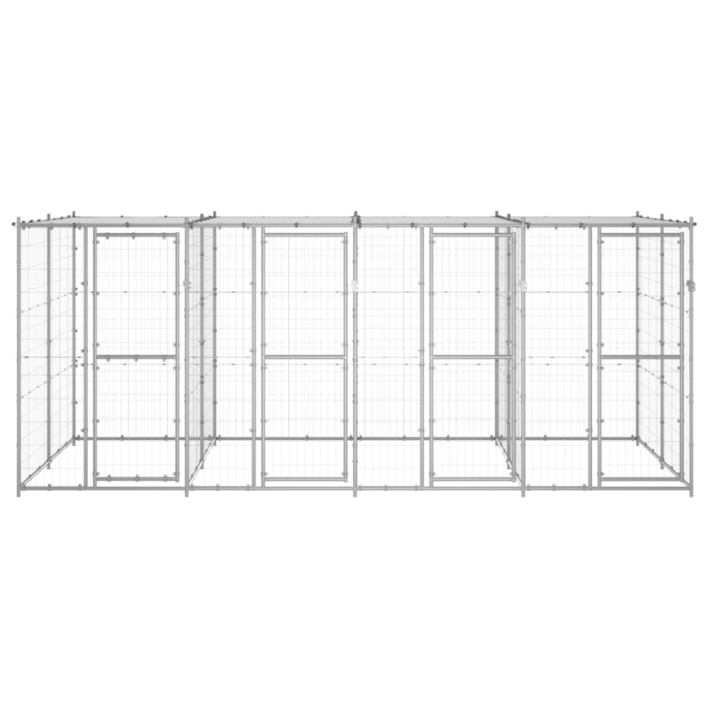 vidaXL Padoc câini de exterior cu acoperiș, 9,68 m², oțel galvanizat