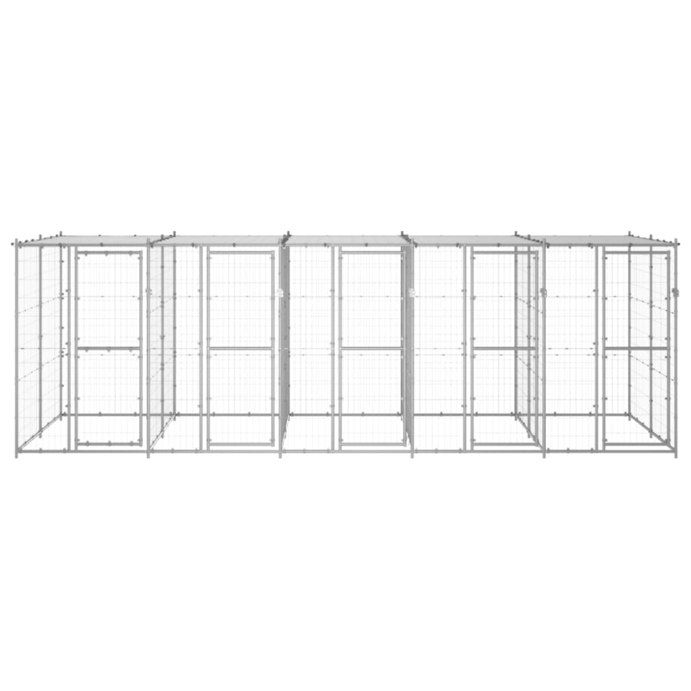 vidaXL Padoc câini de exterior cu acoperiș, 12,1 m², oțel galvanizat