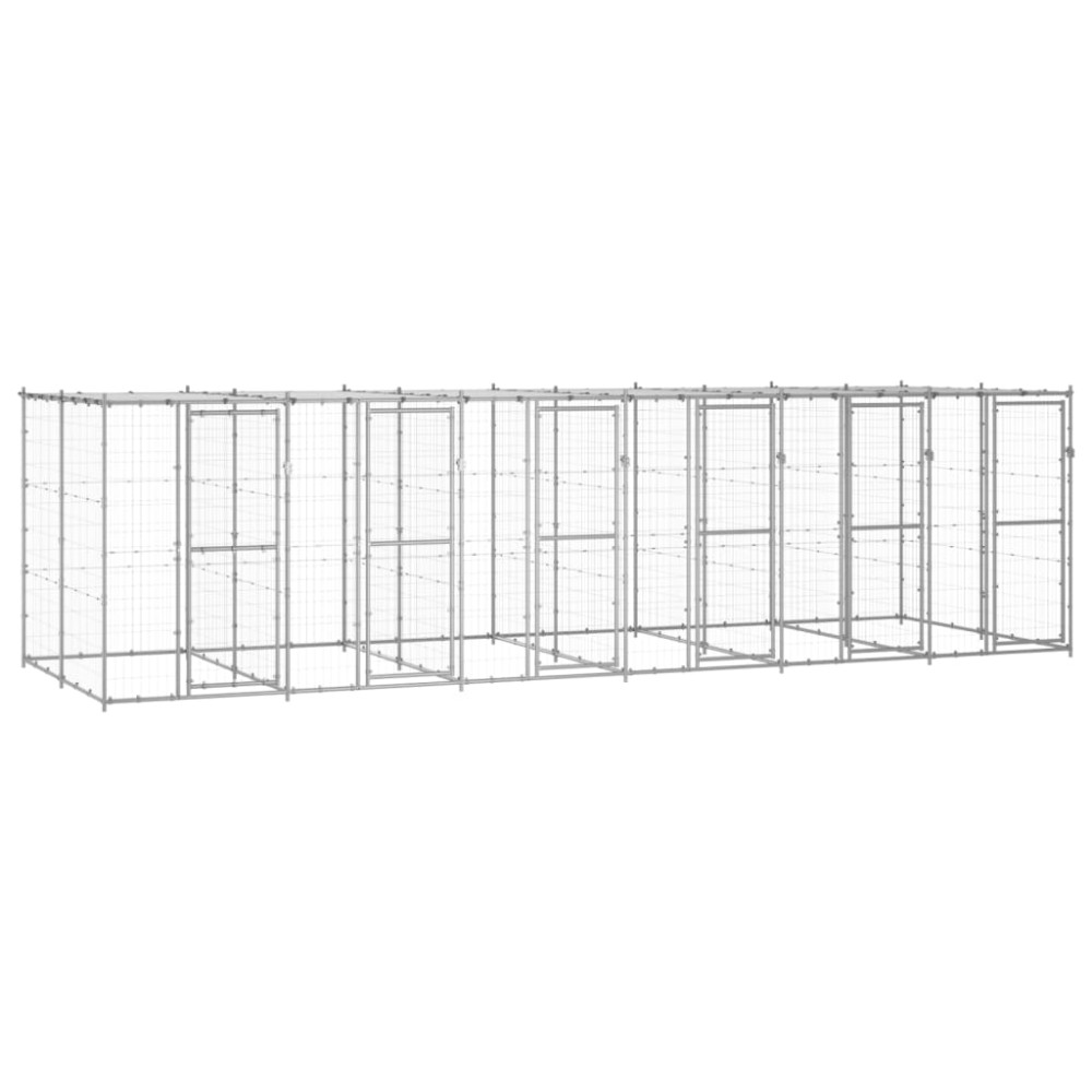 vidaXL Padoc câini de exterior cu acoperiș, 14,52 m², oțel galvanizat
