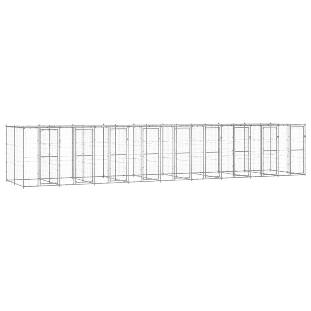 vidaXL Padoc câini de exterior cu acoperiș, 21,78 m², oțel galvanizat