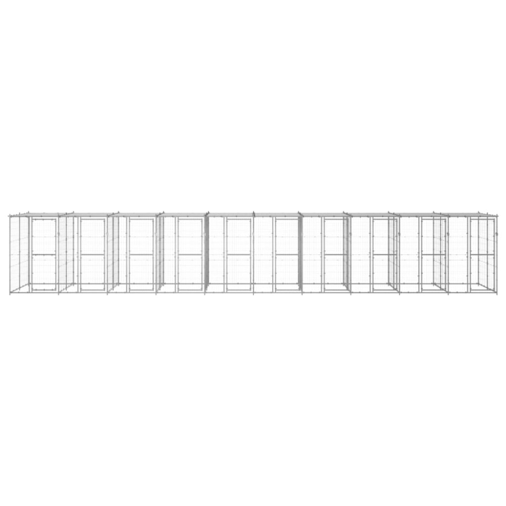 vidaXL Padoc câini de exterior cu acoperiș, 24,2 m², oțel galvanizat