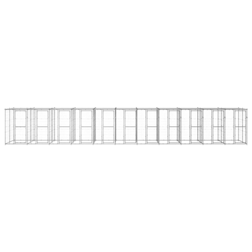 vidaXL Padoc câini de exterior cu acoperiș, 26,62 m², oțel galvanizat