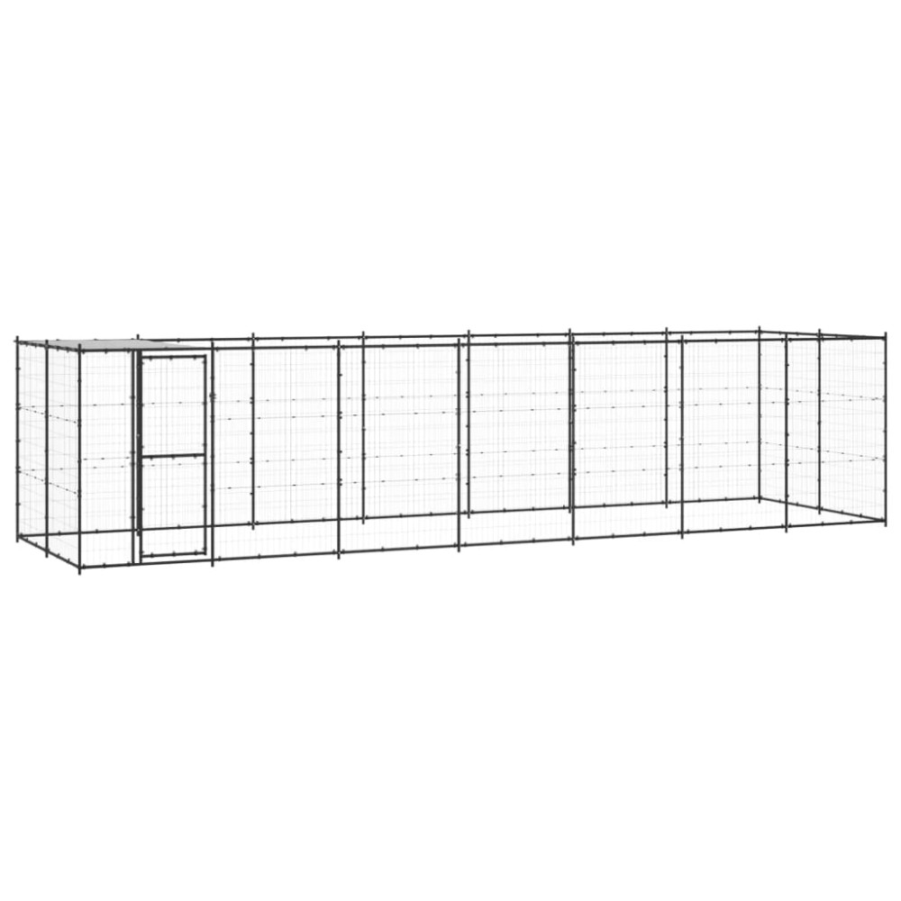 vidaXL Padoc pentru câini de exterior cu acoperiș, 16,94 m², oțel