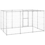 vidaXL Padoc câini de exterior cu acoperiș, 7,26 m², oțel galvanizat vidaXL Padoc câini de exterior cu acoperiș, 7,26 m², oțel galvanizat