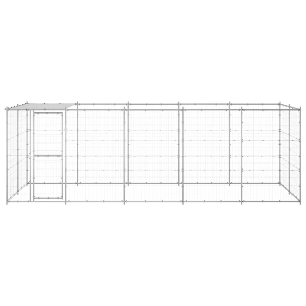 vidaXL Padoc câini de exterior cu acoperiș, 12,1 m², oțel galvanizat