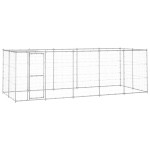 vidaXL Padoc câini de exterior cu acoperiș, 12,1 m², oțel galvanizat vidaXL Padoc câini de exterior cu acoperiș, 12,1 m², oțel galvanizat