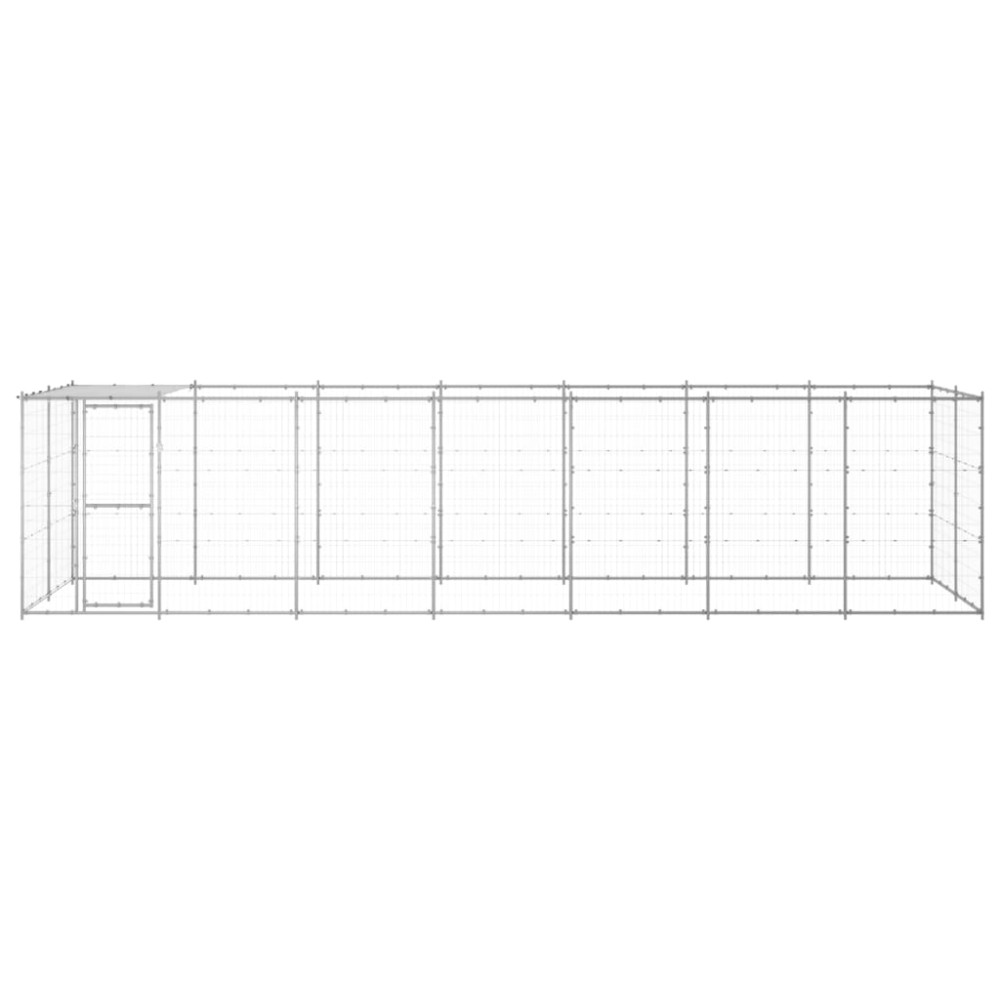 vidaXL Padoc câini de exterior cu acoperiș, 16,94 m², oțel galvanizat