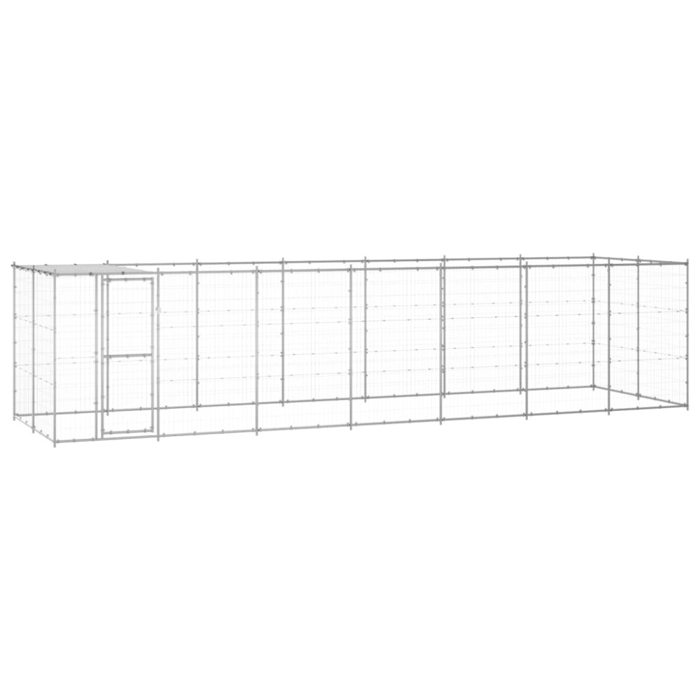 vidaXL Padoc câini de exterior cu acoperiș, 16,94 m², oțel galvanizat