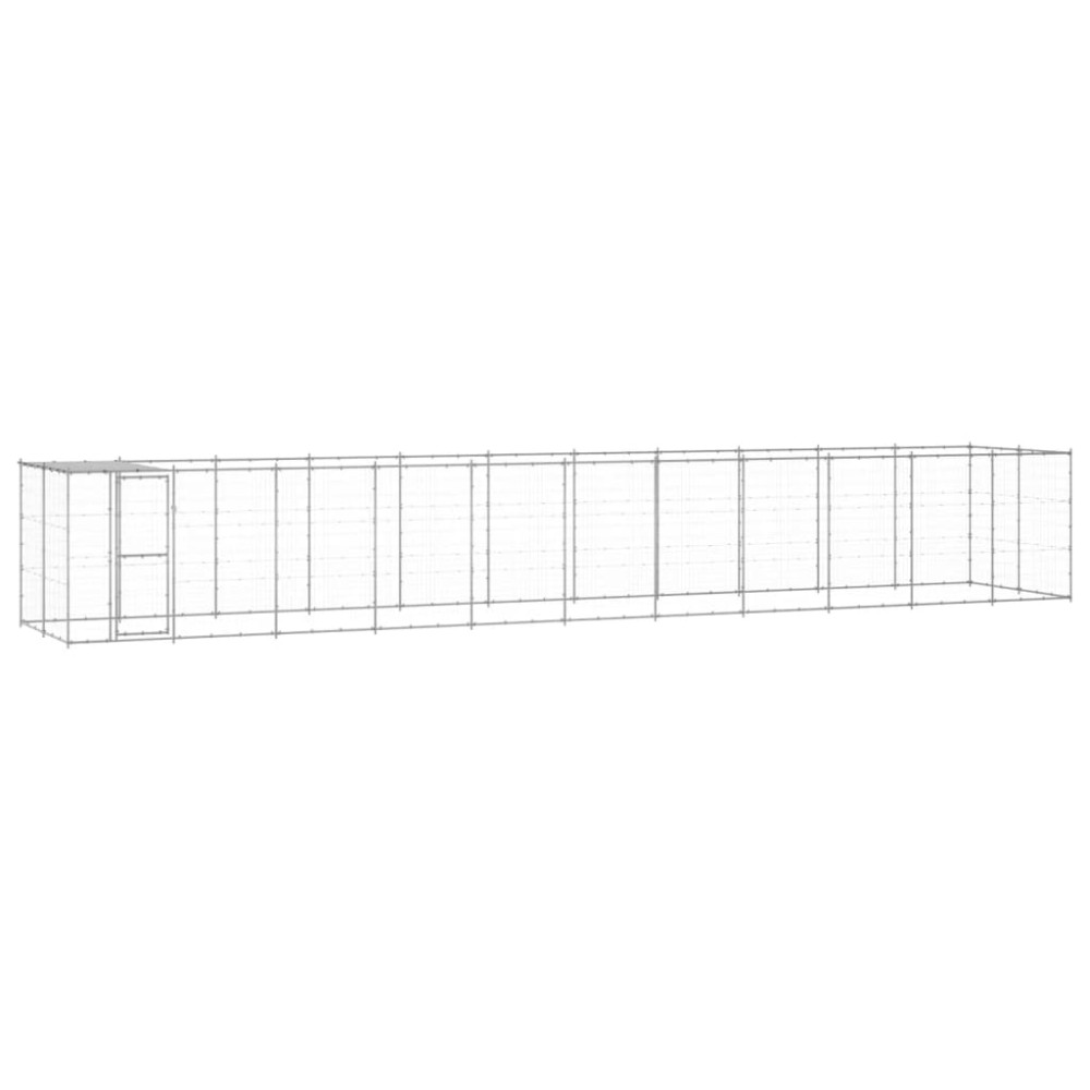 vidaXL Padoc câini de exterior cu acoperiș, 26,62 m², oțel galvanizat
