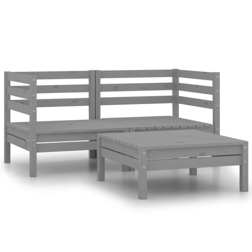 vidaXL Set mobilier de grădină, 3 piese, gri, lemn masiv de pin