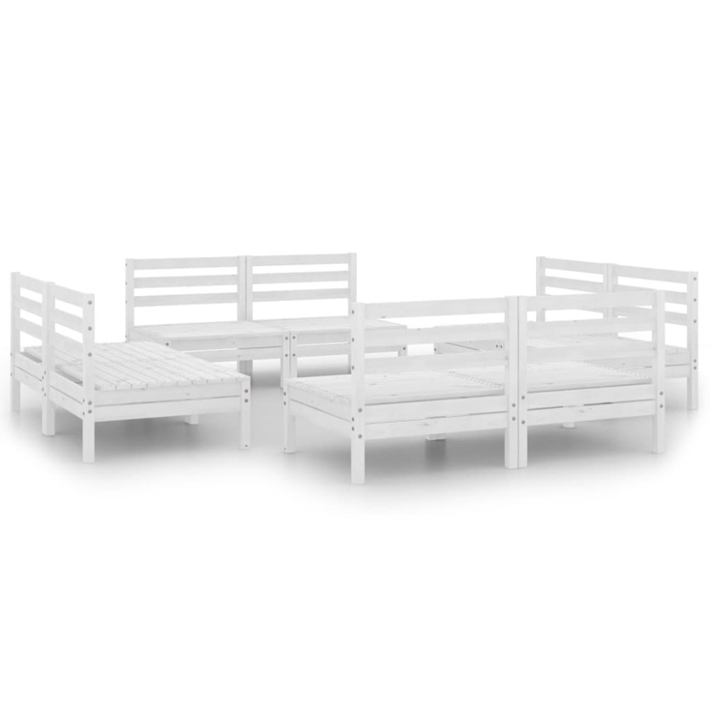 vidaXL Set mobilier de grădină, 8 piese, alb, lemn masiv de pin