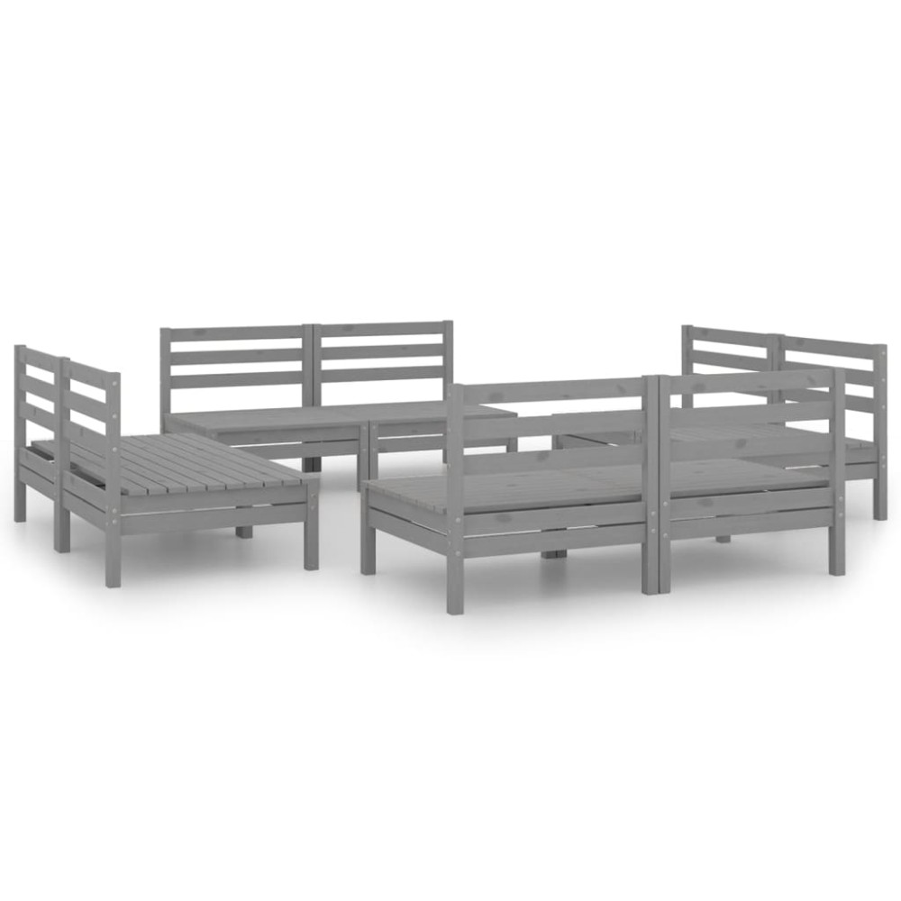 vidaXL Set mobilier de grădină, 8 piese, gri, lemn masiv de pin
