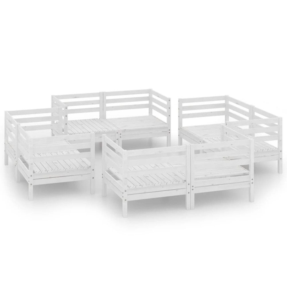 vidaXL Set mobilier de grădină, 8 piese, alb, lemn masiv de pin