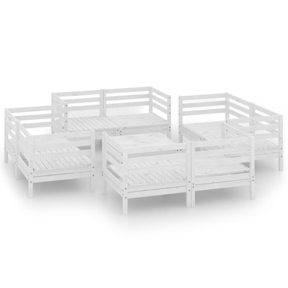 vidaXL Set mobilier de grădină, 9 piese, alb, lemn masiv de pin