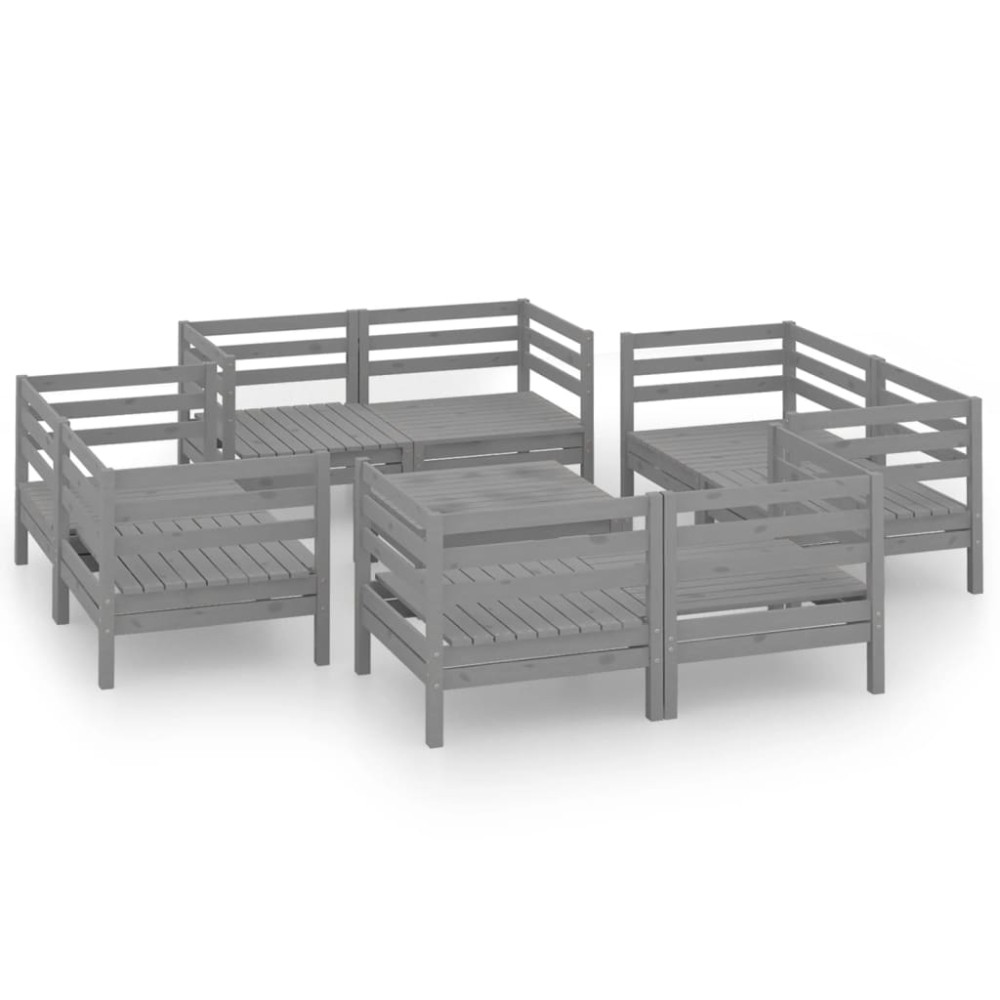 vidaXL Set mobilier de grădină, 9 piese, gri, lemn masiv de pin