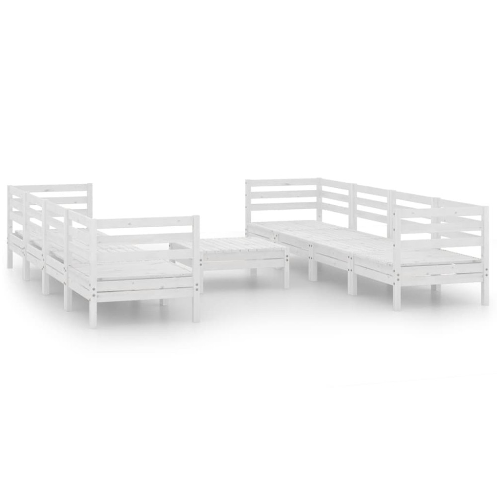 vidaXL Set mobilier de grădină, 9 piese, alb, lemn masiv de pin