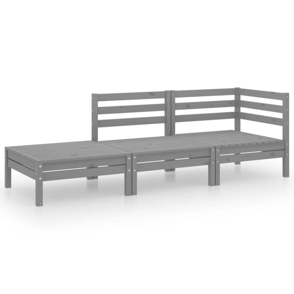 vidaXL Set mobilier de grădină, 3 piese, gri, lemn masiv de pin