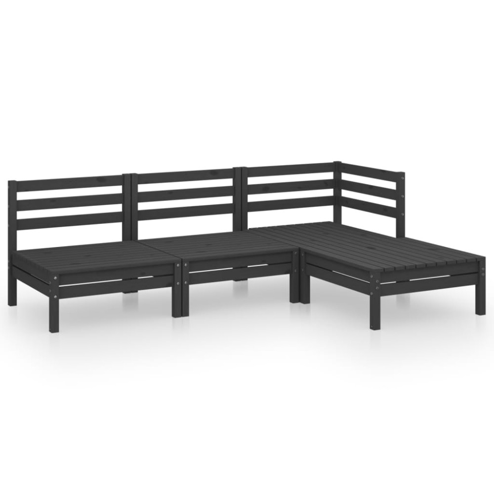 vidaXL Set mobilier de grădină, 4 piese, negru, lemn masiv de pin