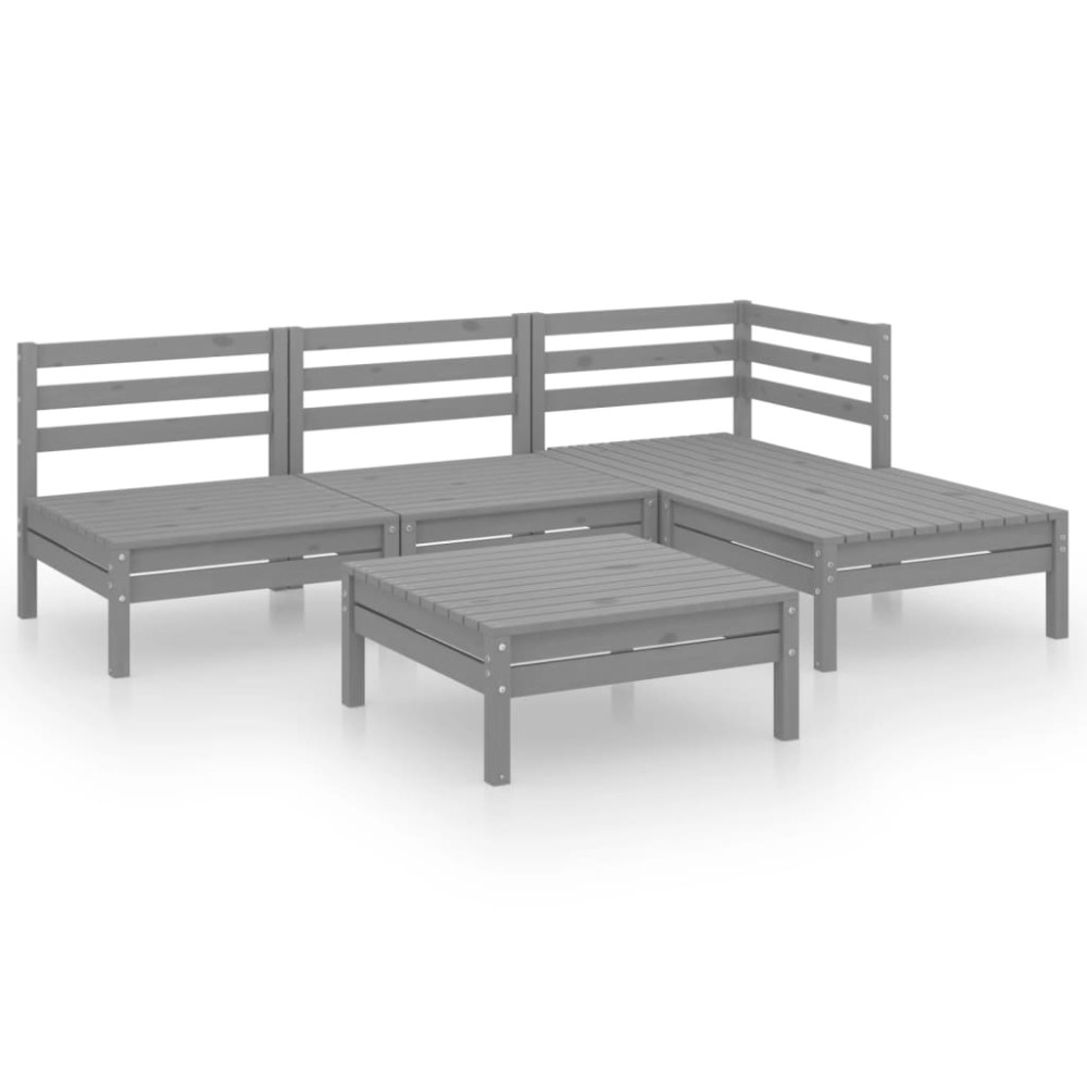 vidaXL Set mobilier de grădină, 5 piese, gri, lemn masiv de pin