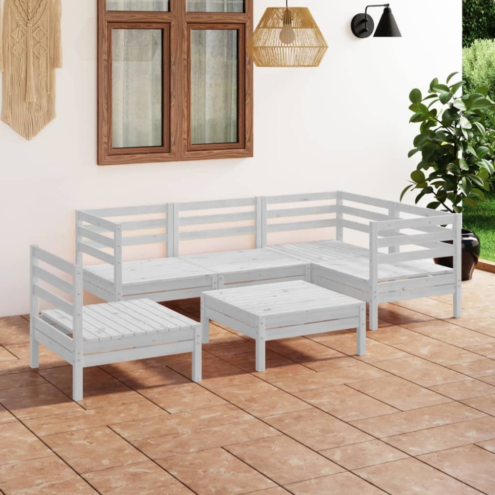 vidaXL Set mobilier de grădină, 6 piese, alb, lemn masiv de pin