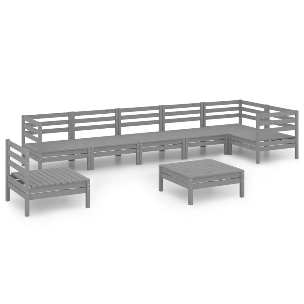 vidaXL Set mobilier de grădină, 8 piese, gri, lemn masiv de pin