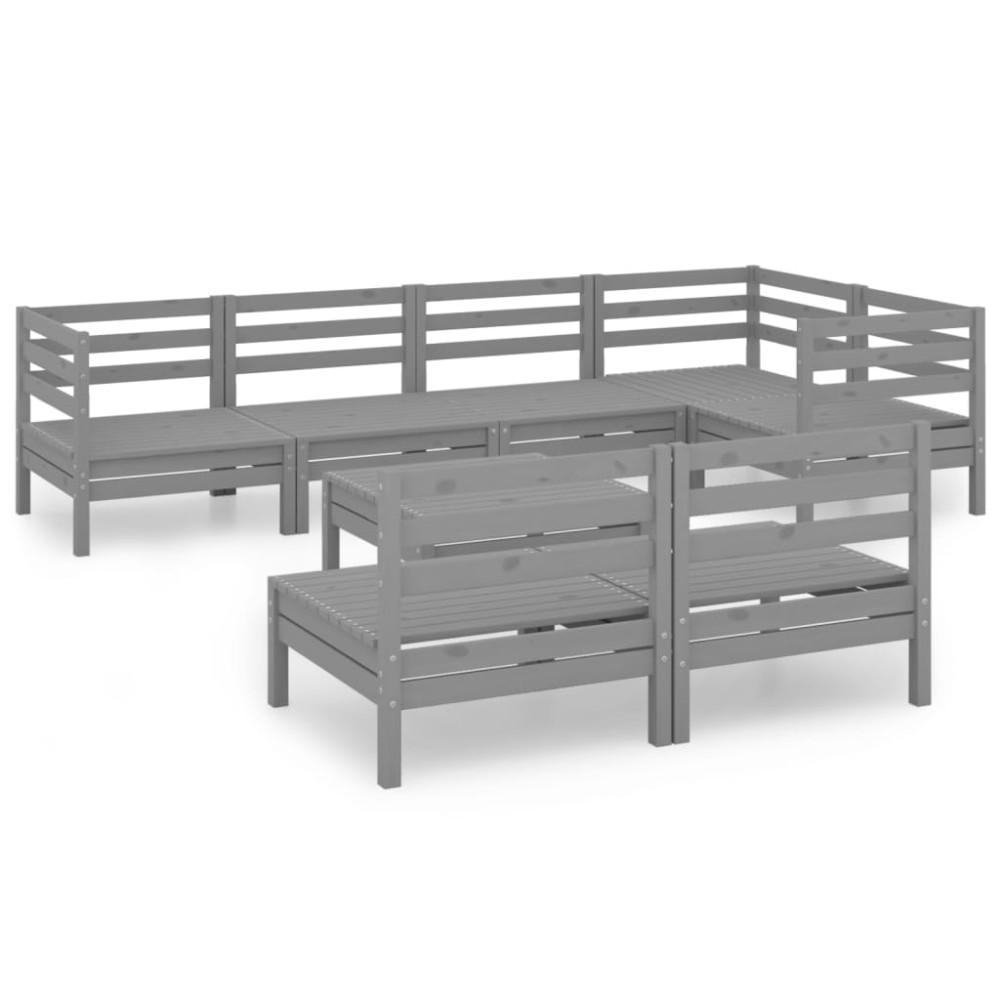 vidaXL Set mobilier de grădină, 8 piese, gri, lemn masiv de pin