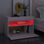 vidaXL Noptieră cu lumini LED, alb, 60x35x40 cm, lemn prelucrat vidaXL Noptieră cu lumini LED, alb, 60x35x40 cm, lemn prelucrat