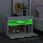 vidaXL Noptieră cu lumini LED, alb, 60x35x40 cm, lemn prelucrat vidaXL Noptieră cu lumini LED, alb, 60x35x40 cm, lemn prelucrat