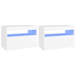 vidaXL Noptiere cu lumini LED, 2 buc., alb, 60x35x40cm, lemn prelucrat
